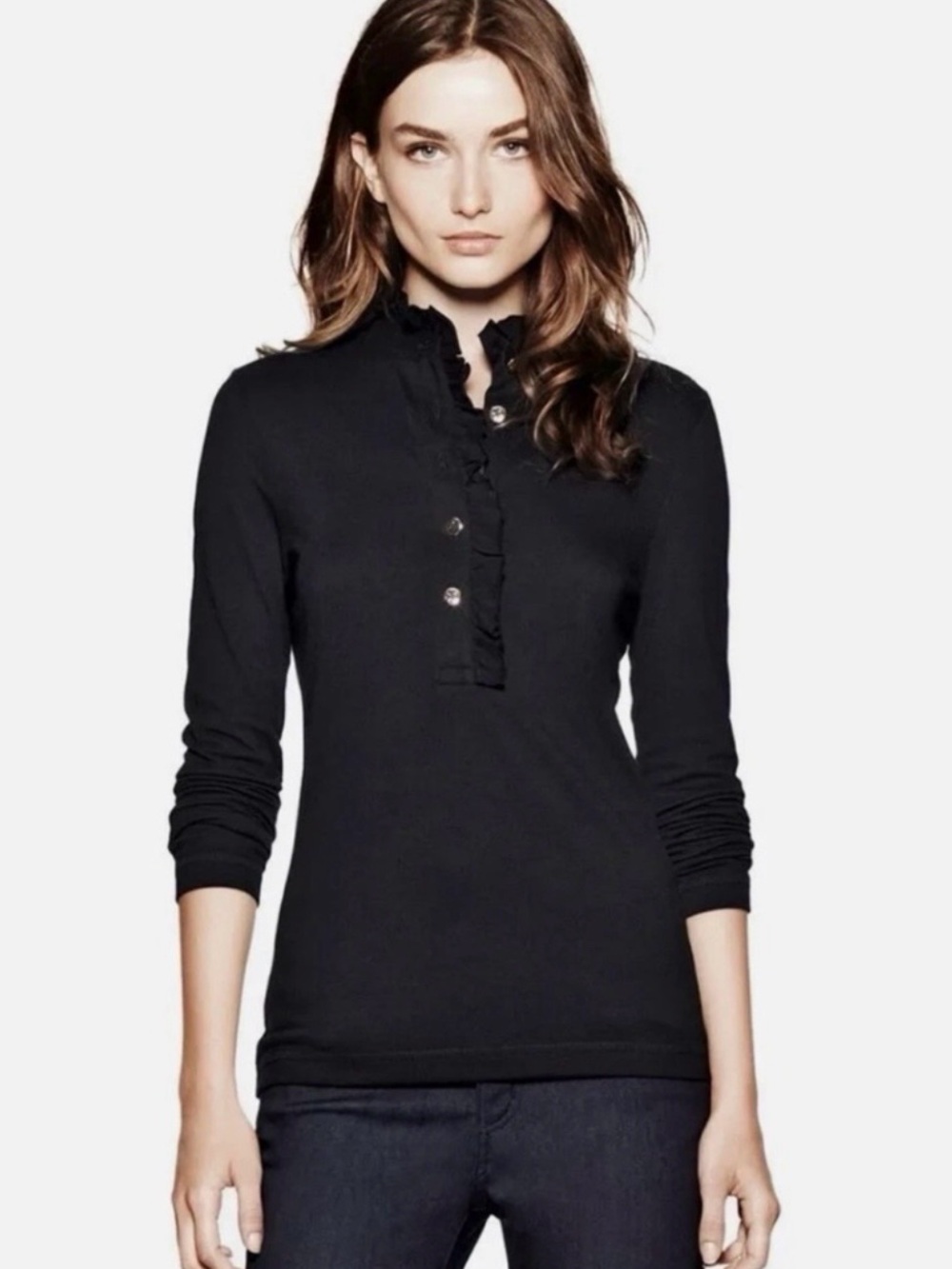 NEW Tory Burch Lidia Long Sleeve Ruffle Top With Gold Buttons Size XXS - $395